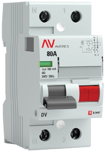 Выключатель дифференциального тока УЗО EKF Averes DV 2п 80А 100мА 10кА тип AC-S картинка